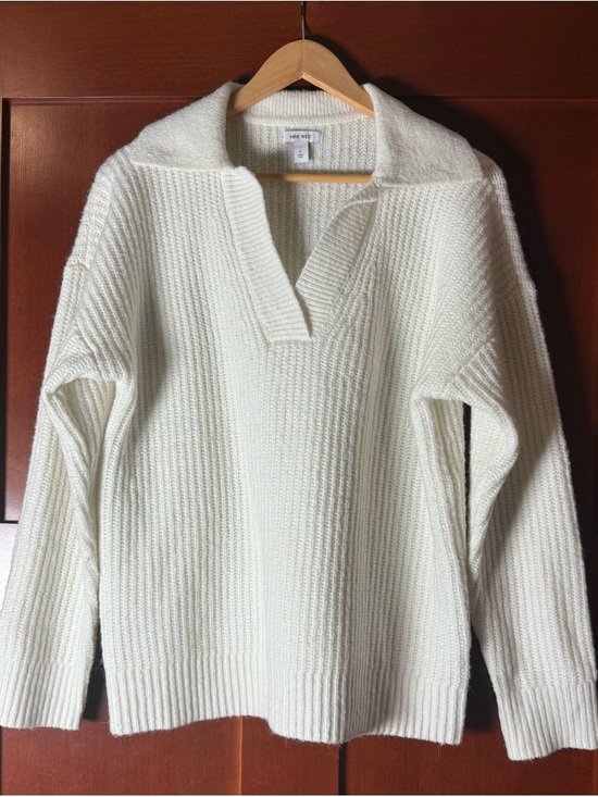 Nine West Sweaters - Nine West Cream Ribbed V-Neck Collared Sweater Size Large